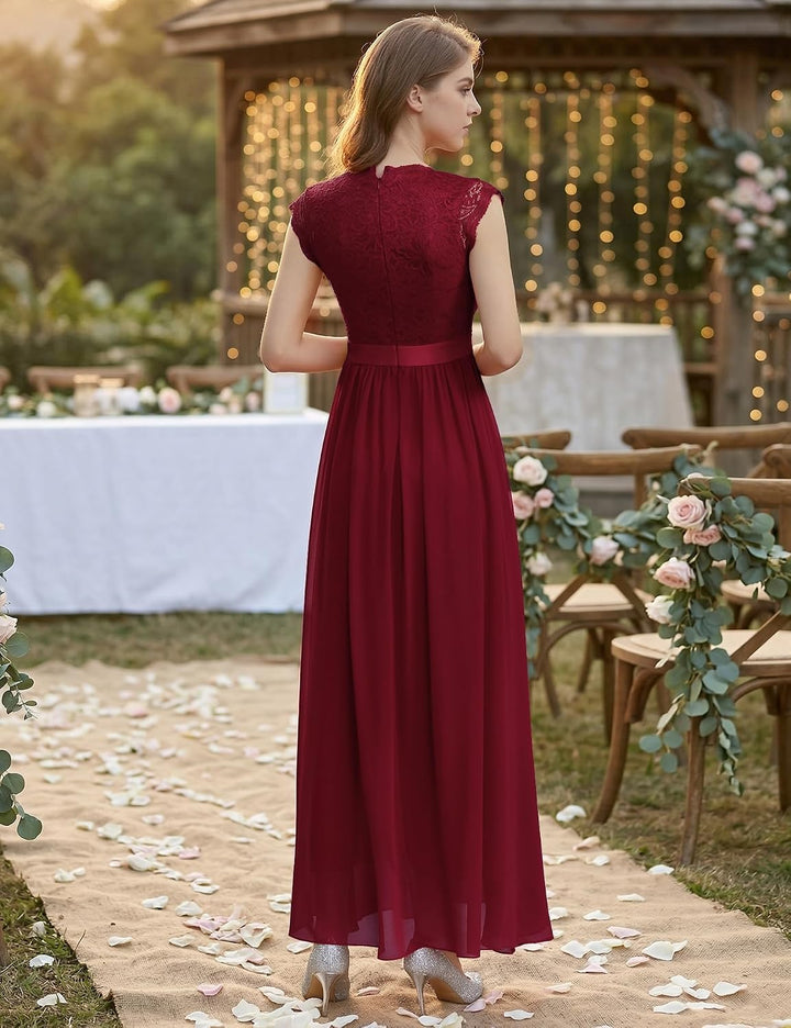 Dressystar Damen Spitzenkleid Elegant Hochzeit Abendkleider Maxi Cocktailkleid XL Band_darkred, XL B