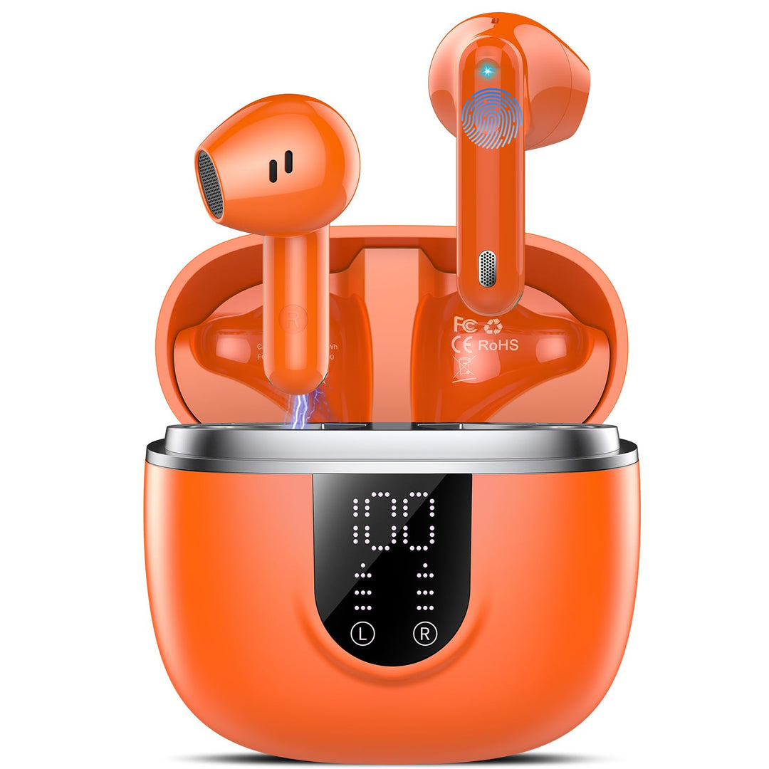 Jesebang Halb-Im-Ohr Kopfhörer Kabellos Bluetooth 5.4, Dunkelorange | Klarer Anrufton, sicherer Sitz
