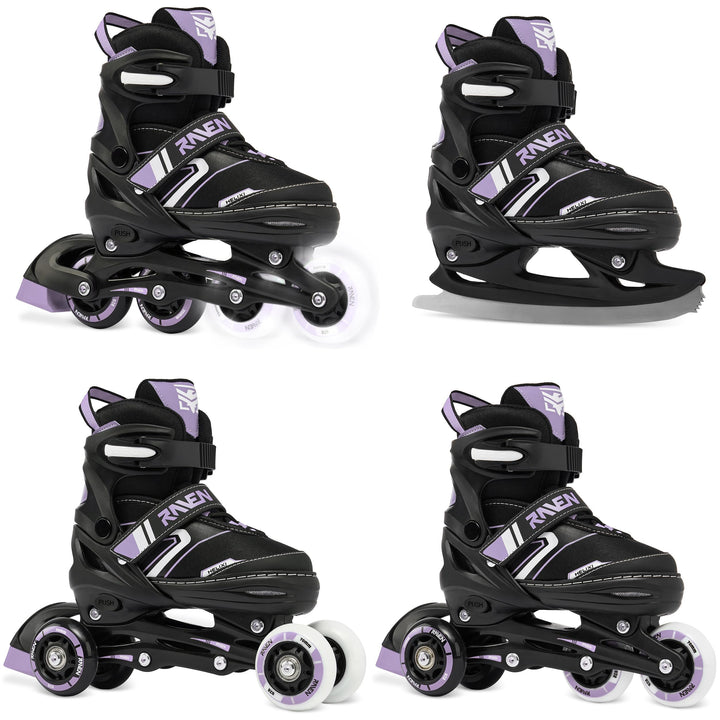 RAVEN Verstellbare 4in1 Inlineskates-Schlittschuhe-Rollschuhe-Triskates Helixi 34-37 (21cm-23,5cm) H