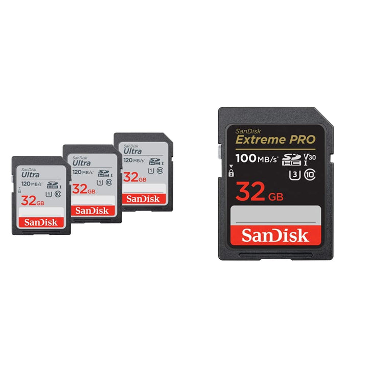 SanDisk Ultra SDHC UHS-I Speicherkarte 32 GB 3er-Pack & Extreme PRO SDHC UHS-I Speicherkarte 32 GB (