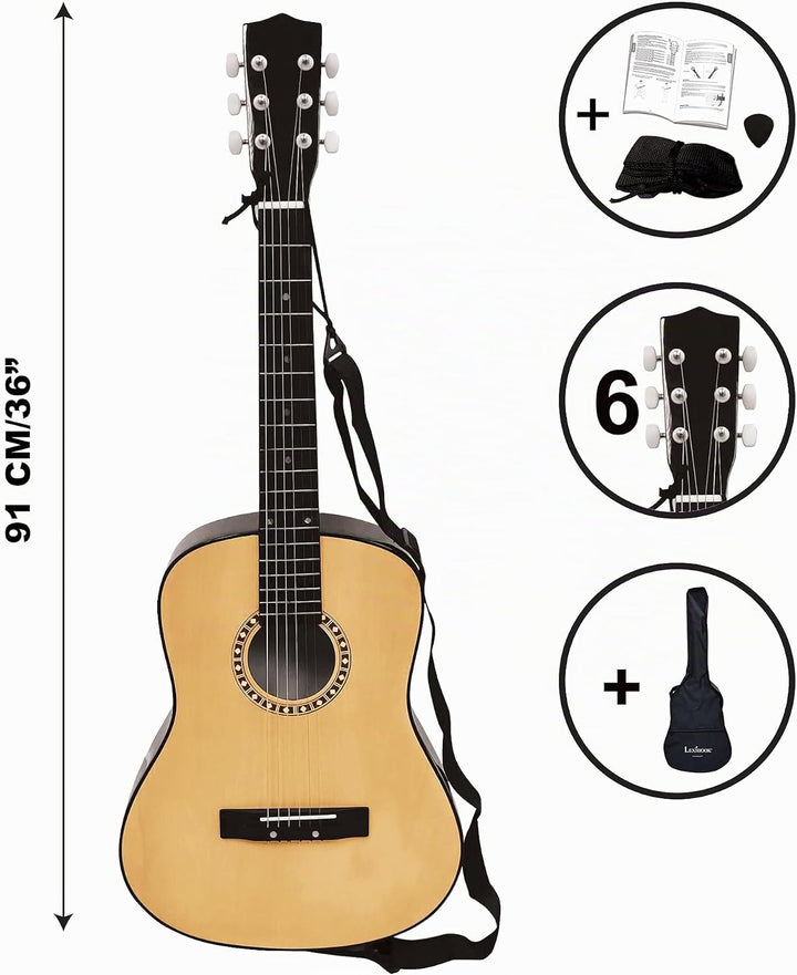 Lexibook K2200 Akustikgitarre, 91 cm, Lernanleitung enthalten, 6 Nylonsaiten, Gitarrentasche inklusi