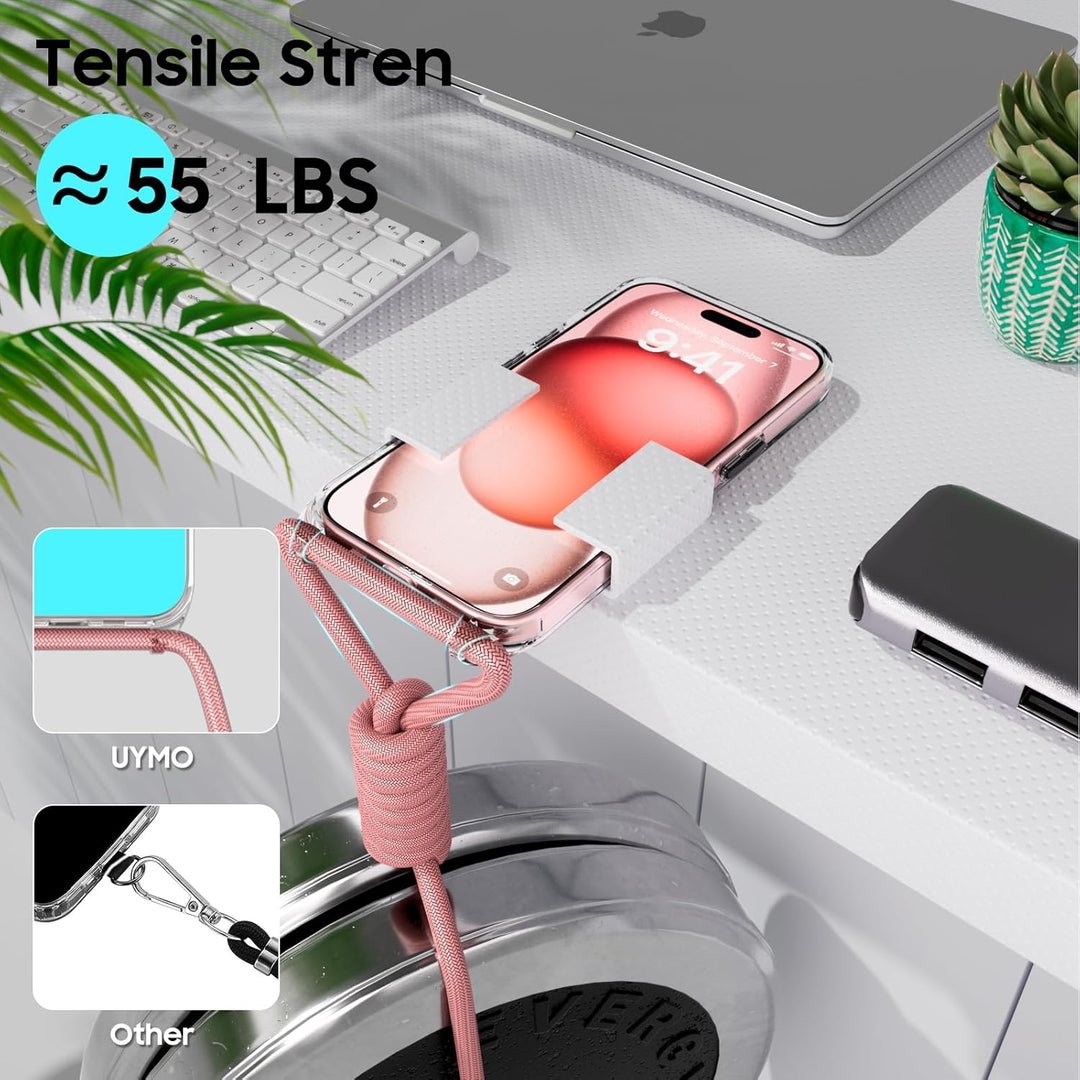 UYMO Handykette Hülle mit Band Für iPhone 15 6.1" -| mit 2 Stück Schutzfolie |, Necklace Transparent