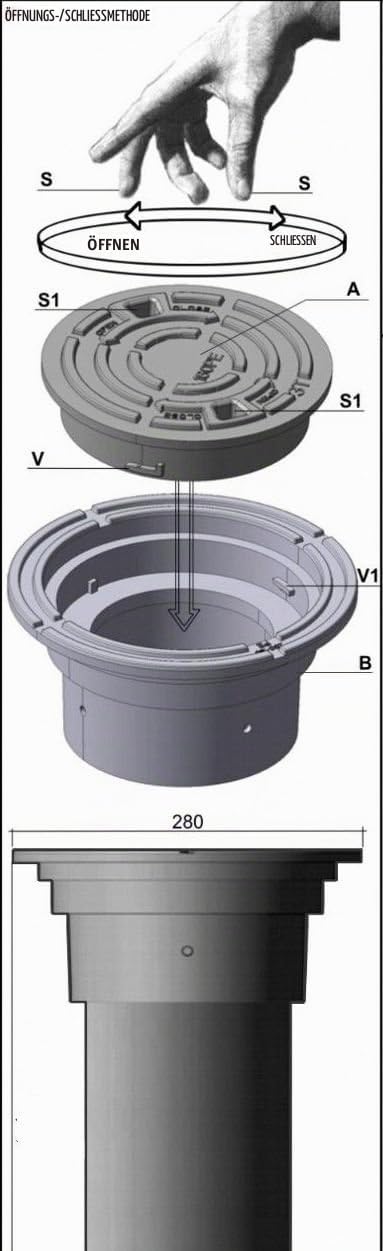 Varile DN160-DN200 Kontrollschachtdeckel Adapter Schwarz Rohrkappe, Deckel für Steigrohr, Schwarz