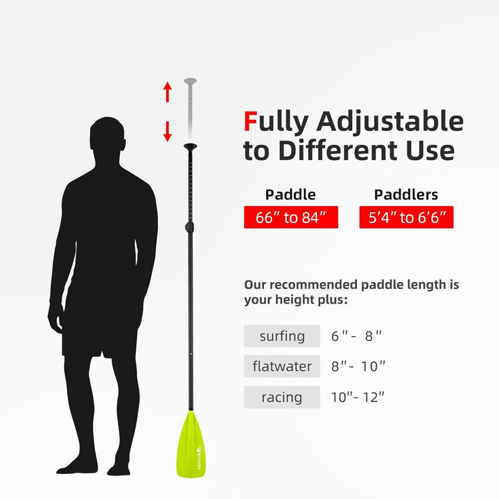 Abahub 4 teilig Carbon SUP Kajak Paddel, 2 in 1 verstellbare Stand up Paddleboard Paddel, leichte Ca