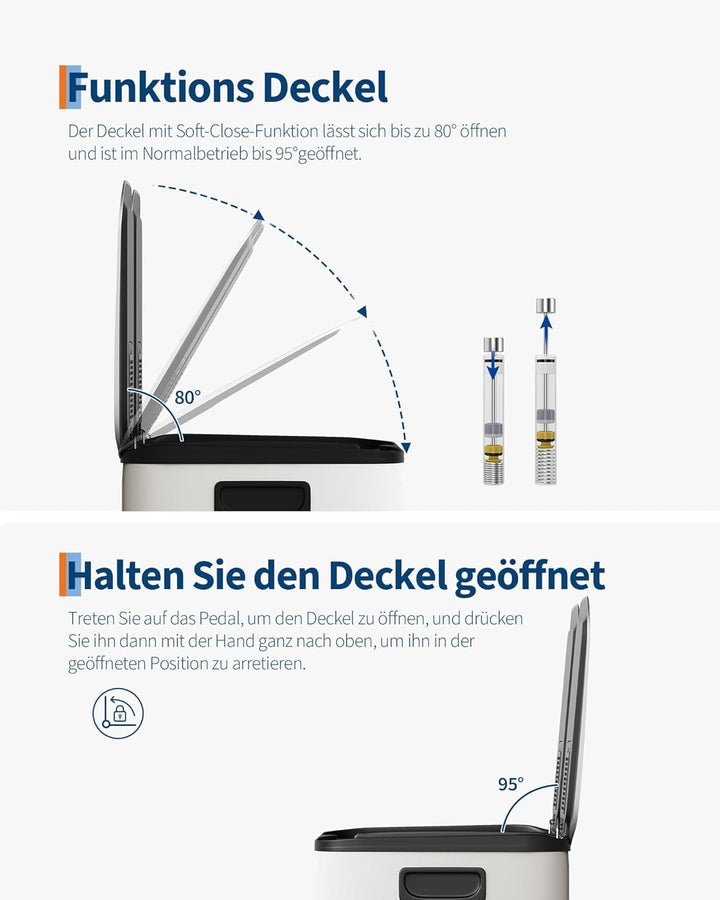 GarveeHome Mülleimer 2 Fächer 30 L, Mülltrennsystem mit 2 x 15 L Deckel aus Edelstahl, Treteimer Küc
