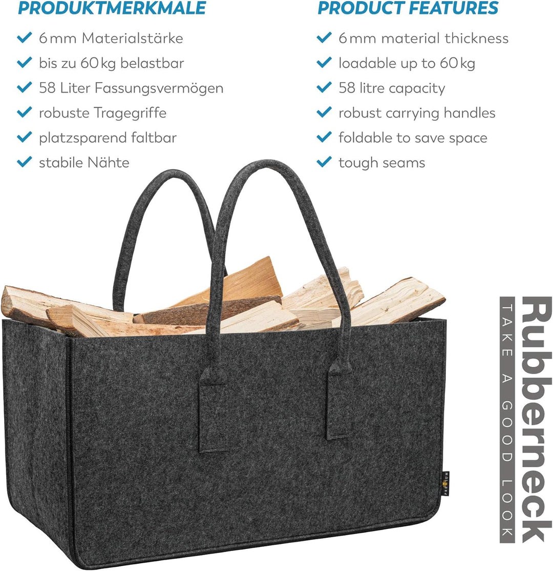 Rubberneck Allzweckfilztasche XXL mit Tragegriffen aus Filz für Holz, Zeitungen, Kaminholz, 61 x 32