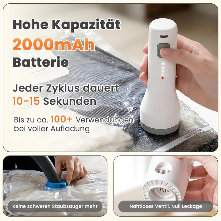 15 Vakuumbeutel für Kleidung für Reisen mit Kabellose vakuumpumpe 6KPa | AURYAO 40*50/40*60/50*60 cm