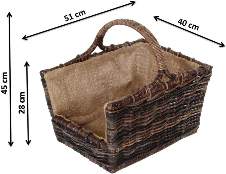 Kobolo Holztrage Holzkorb für Kaminholz - aus Rattan mit abnehmbaren, 51x40x28