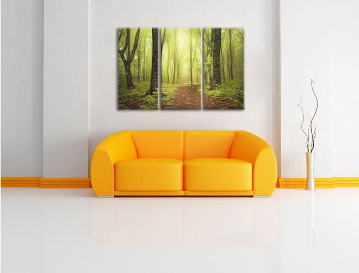 Pixxprint Weg im Wald / 3-Teilig/Gesamtmass 120cm Leinwandbild bespannt auf Holzrahmen/Wandbild Kuns
