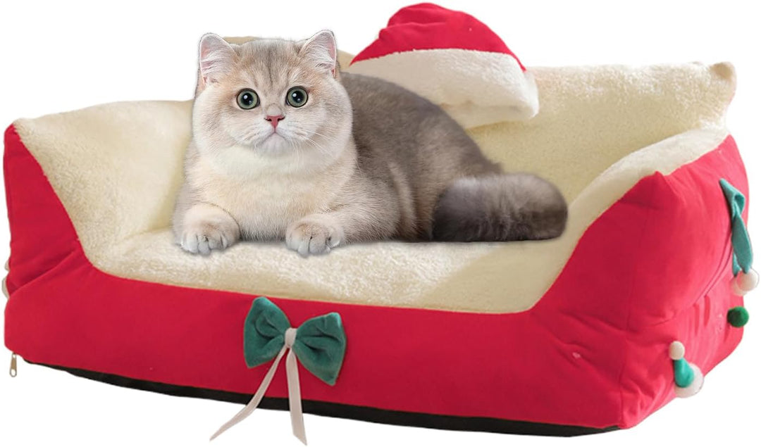 Katzen-Couch | Weihnachtsstuhl mit Nikolausmütze – stützendes Katzensofa | für Küche, Schlafzimmer,