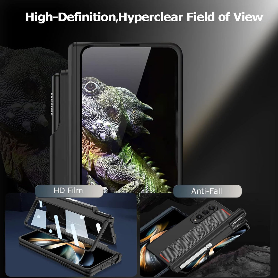 NINKI Magnetic Case für Samsung Galaxy Z Fold 4 hülle mit S Stift Halter Gurt,[Scharnierschutz] [Bil