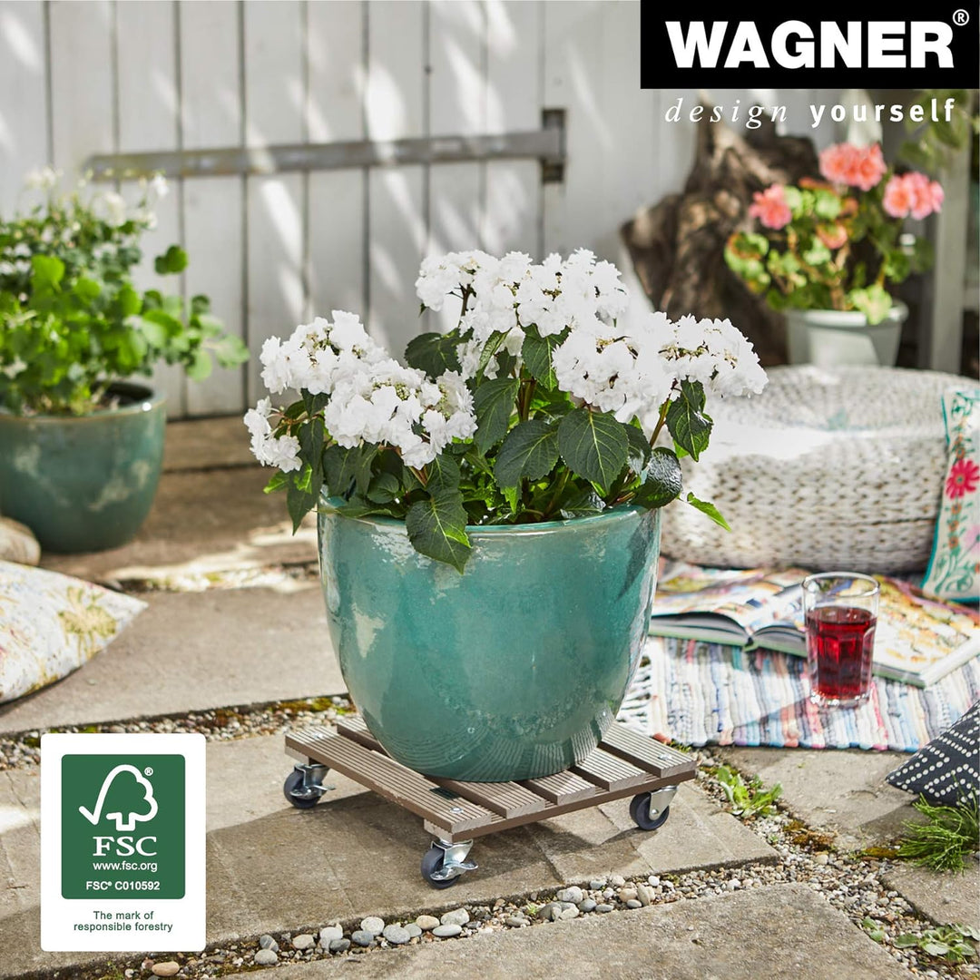Wagner Pflanzenroller WPC 29 x 29 x 7,5 cm I Blumenroller für Aussenbereich + Innenbereich I Kübelro