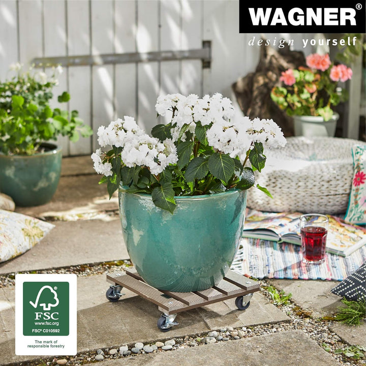 Wagner Pflanzenroller WPC 29 x 29 x 7,5 cm I Blumenroller für Aussenbereich + Innenbereich I Kübelro