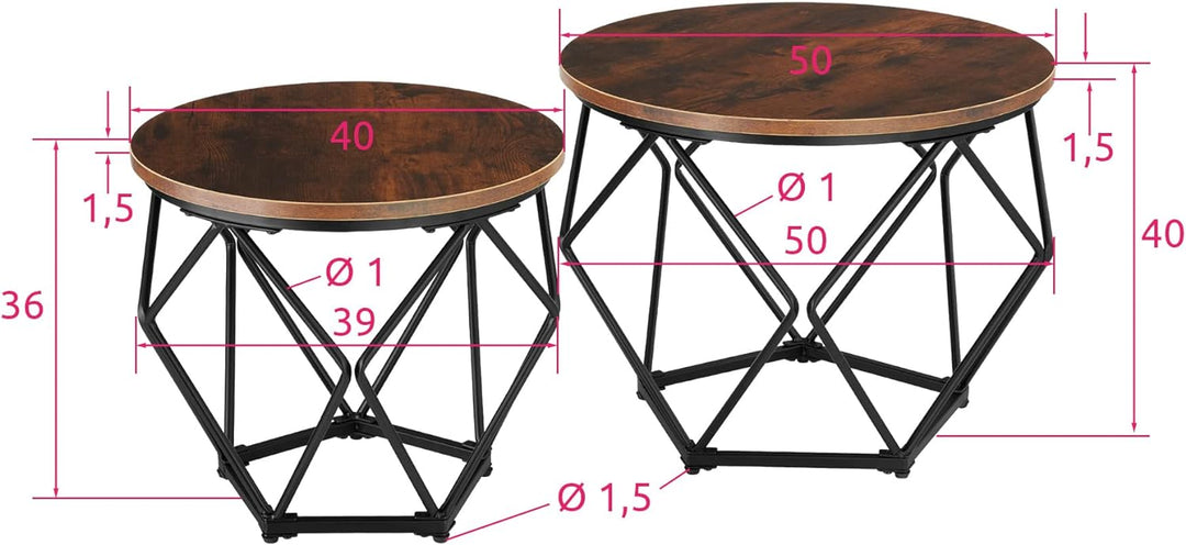 tectake Couchtisch 2er Set, Beistelltisch in Diamantform, Industrie-Design, für Wohnzimmer Schlafzim