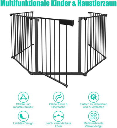 Randaco Kaminschutzgitter mit Tür 310cm,Baby Absperrgitter Metall Ofenschutzgitter Kamingitter,Tiers