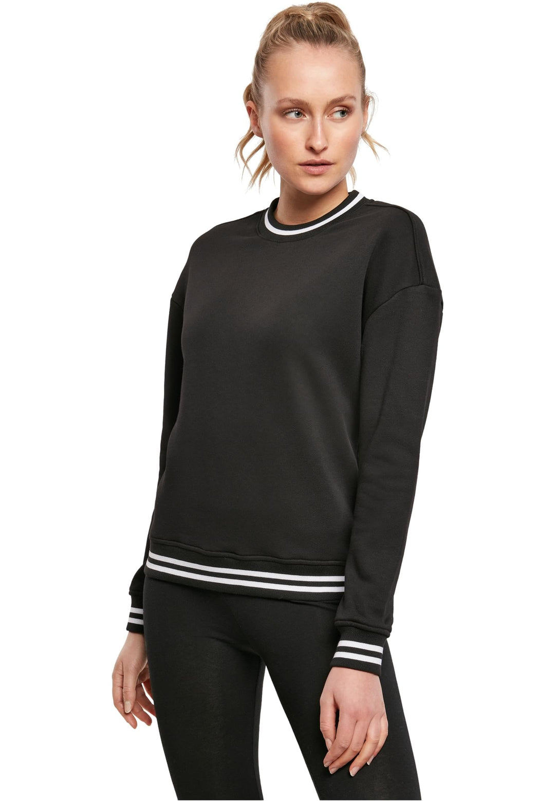 Build Your Brand Damen Pullover Sweater, Black/White