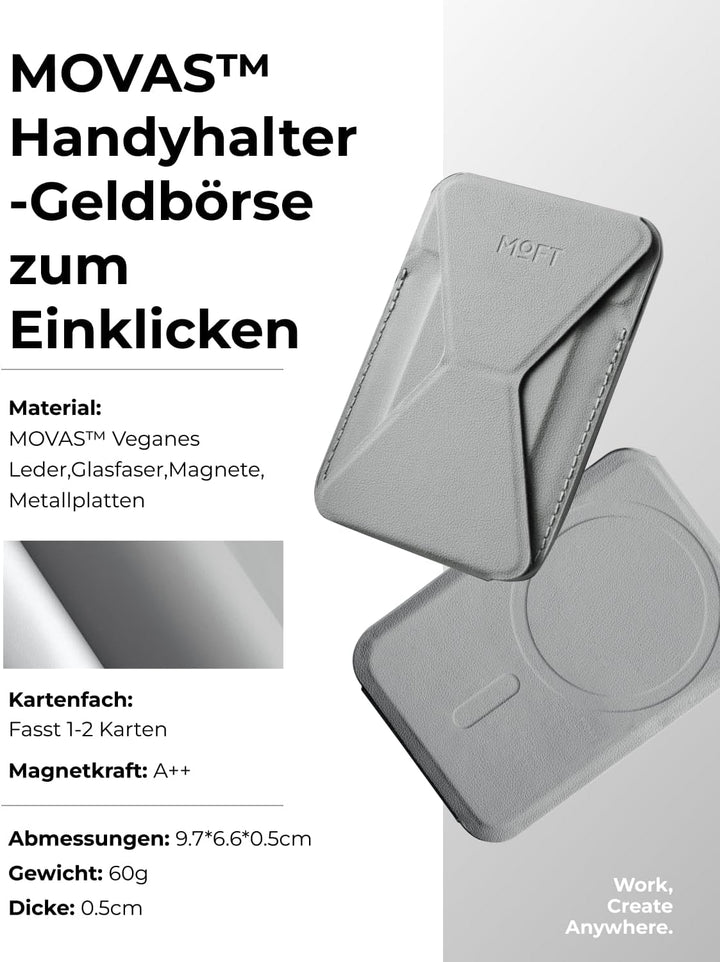 MOFT Magnetischer Wallet Ständer für iPhone 16/15/14/13/12 Serie Kompatibel mit MagSafe, MOVAS Vegan