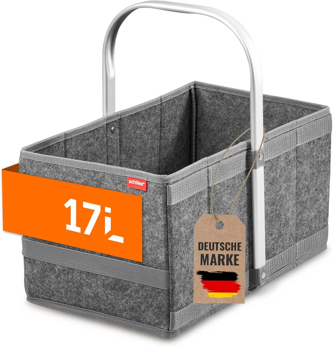 achilles Einkaufskorb aus Filz, Tragekorb mit Alu-Griff, Filz-Korb faltbar, Picknick-Korb, Einkaufsb