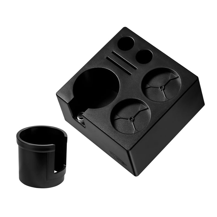 IKAPE Espresso-Tamper-Station – Schwarze Tamping-Station aus Kunststoff, Tamper-Halterung und Siebtr
