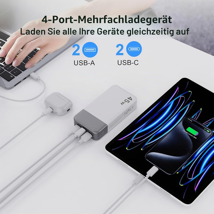 NOBIS 45W Power Bank Powerbank 20000mAh Schnellladung, 2×USB‑C (in/Out) &amp; 2×USB‑A, Digitalanzeige &amp;