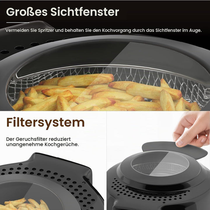 Friteuse mit Fett 1L Elektrische 950W Kompakte Mini Fritteuse Öl mit Temperaturregelung Edelstahl Fi