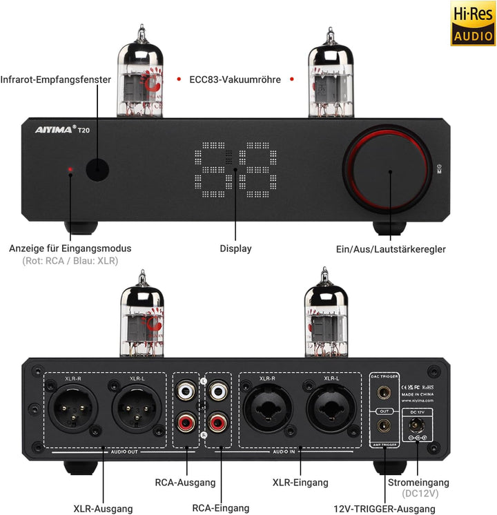 AIYIMA T20 Balanced Tube Vorverstärker LME49720 für HiFi-Heim-Audio Mini-Vakuumröhren-Vorverstärker
