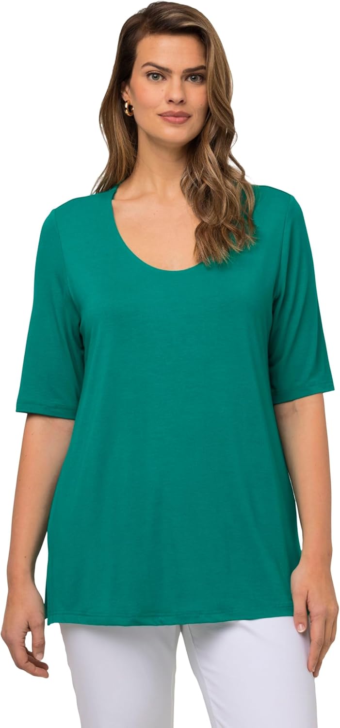 Ulla Popken Damen T-Shirt, vorne doppellagig, V-Ausschnitt, Halbarm 42-44 Grün, 42-44 Grün