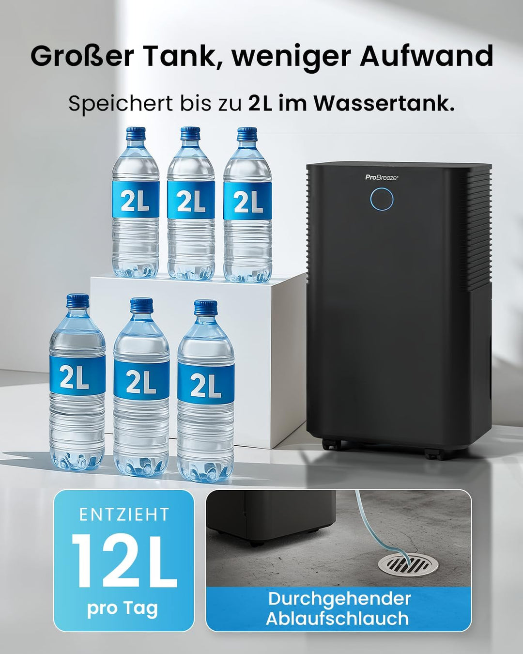 Pro Breeze Luftentfeuchter 12L in 24h Entfeuchtungsleistung - Luftentfeuchter elektrisch mit Feuchti