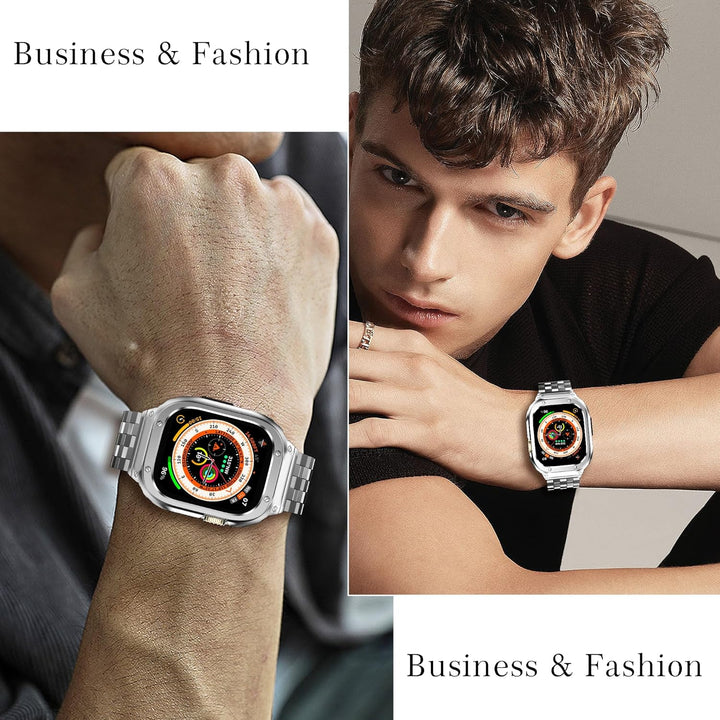 Bänder kompatibel für Apple Watch Serie 10 42mm, Edelstahl Apple Watch Bänder mit Gehäuse, Metall iW