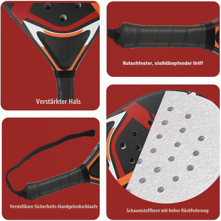 Padelschläger für Anfänger, Padel Schläger für Damen &amp; Junior, Padel Racket in Schwarz &amp; Rot, ABS-Ra