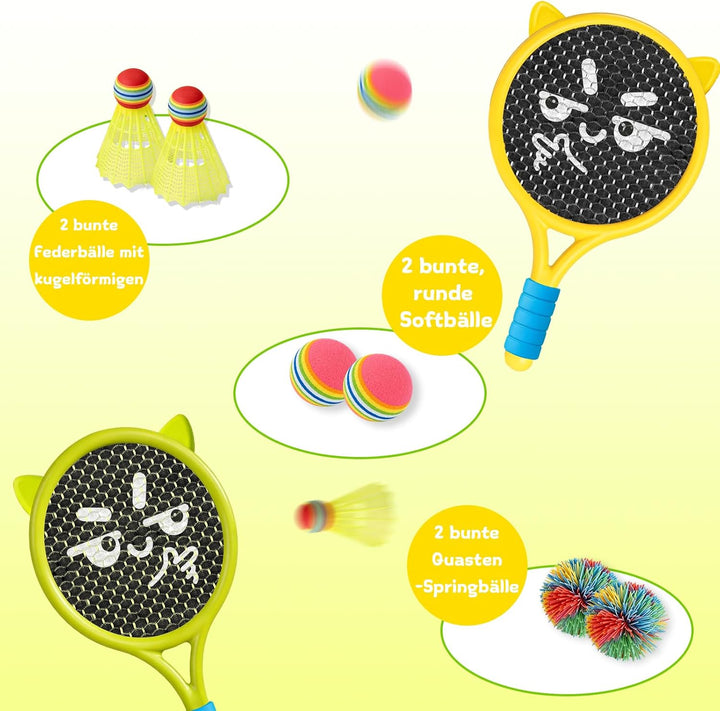 Kinder Schläger Set, Anfänger Outdoor Spiele für Kinder | Leichte Badminton &amp; Tennisschläger Set, Po