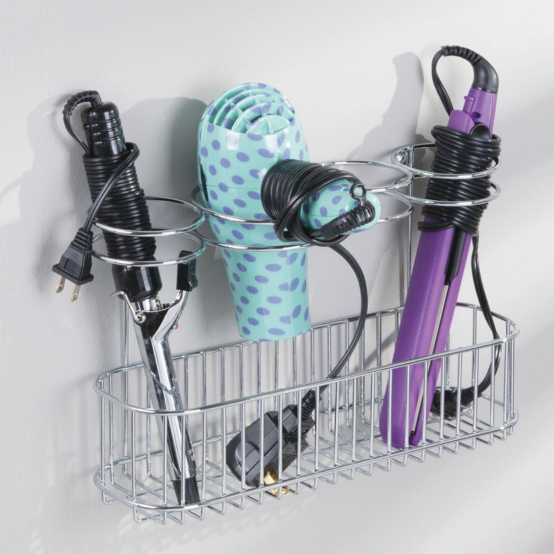 mDesign Fönhalter zur Wandanbringung – Ideal zur Fön Aufbewahrung und Lockenstab Aufbewahrung – Wand