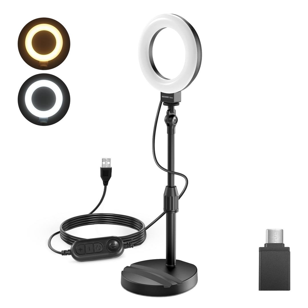 NEEWER Basics 5"/13cm Tisch Ringlicht mit Ständer, Telefonhalter Basis, 10W LED Selfie Licht kompati