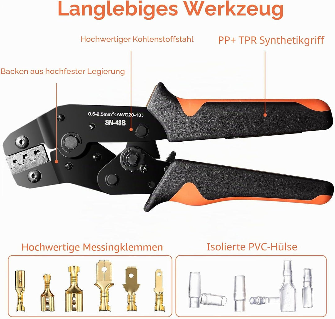 Crimpzange Set mit Flachstecker Kabelverbinder,0.5-2.5mm² Krimpzange,300Sätze kabelschuhe flachsteck