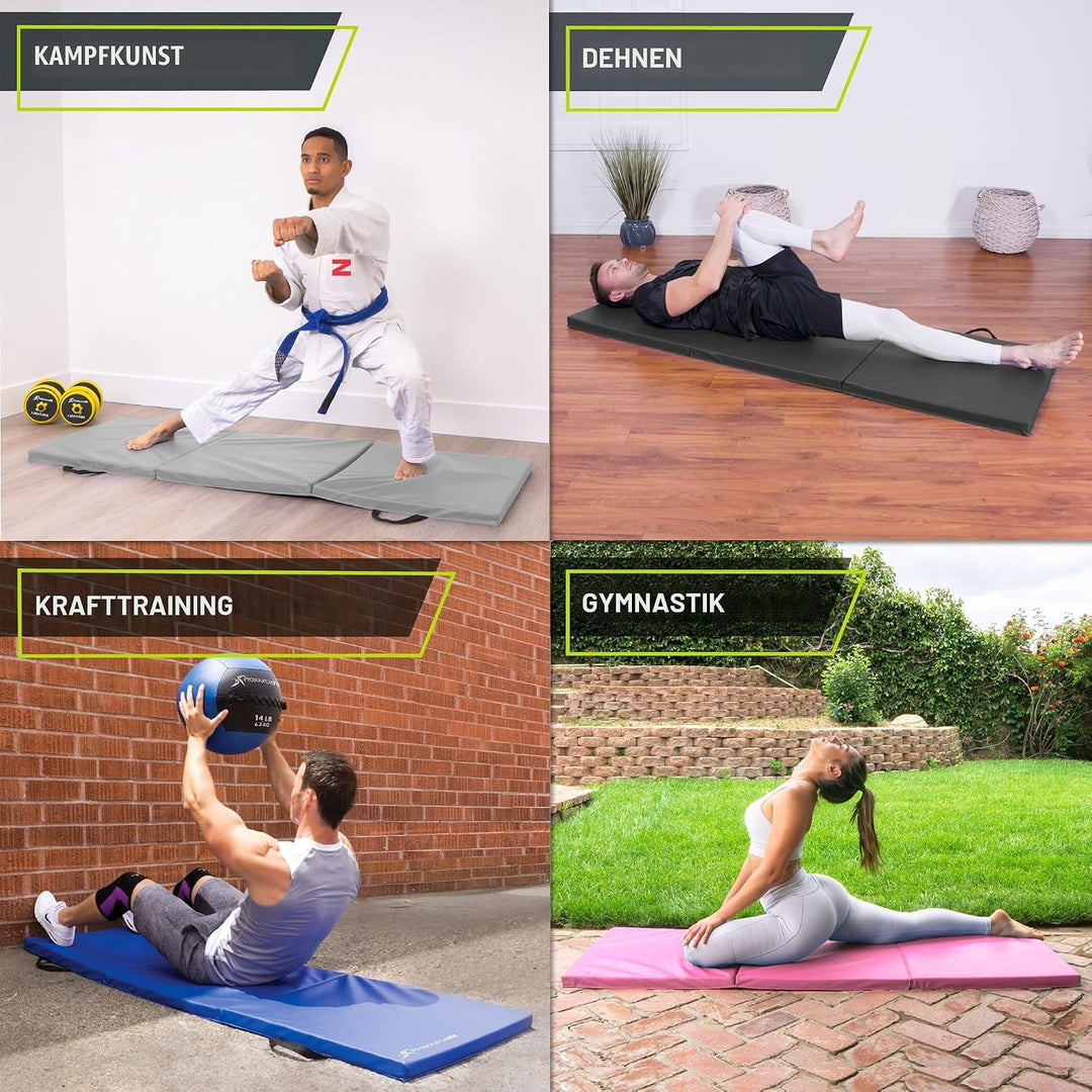 ProsourceFit dreifach faltbare dicke Trainingsmatte 183 cm x 61 cm mit Tragegriffen für Turnen, MMA,
