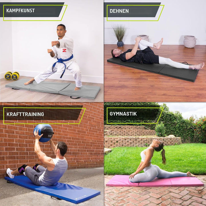 ProsourceFit dreifach faltbare dicke Trainingsmatte 183 cm x 61 cm mit Tragegriffen für Turnen, MMA,