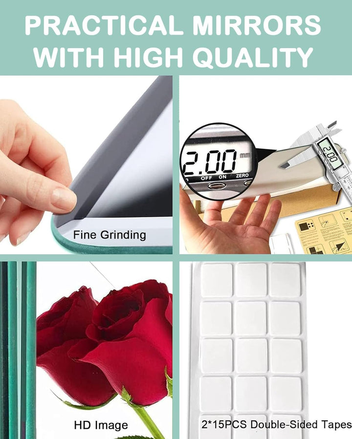 Selbstklebende Fliesenspiegel Glas HD DIY Wandspiegel Klebespiegel 4 Stück Spiegel zum Aufkleben Tür