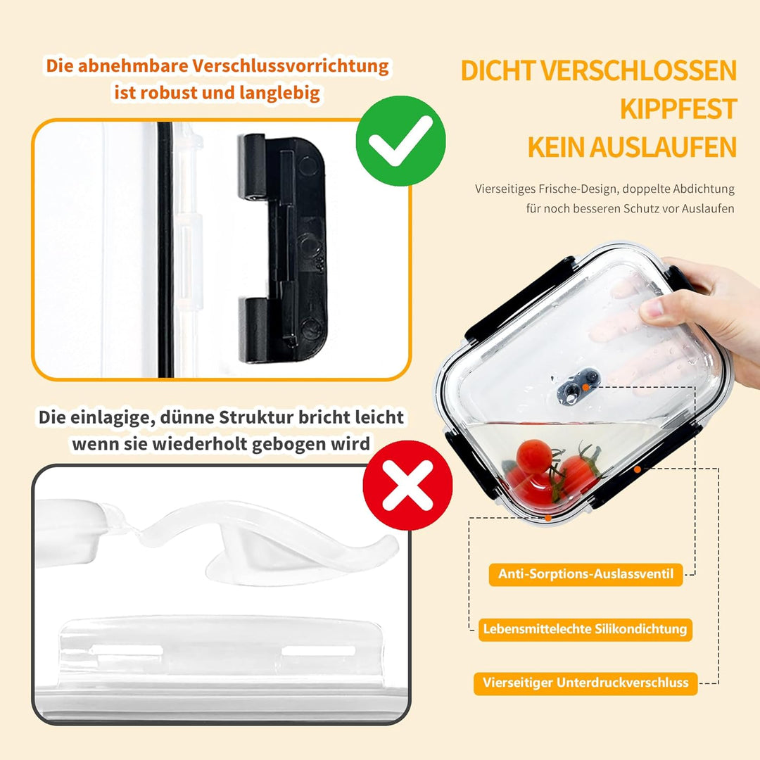 LNWSN Glas Aufbewahrung mit Deckel 6er Set, 1040ml Mehrzweck-Meal Prep Glas mit Schnappverschluss an
