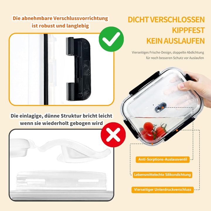 LNWSN Glas Aufbewahrung mit Deckel 6er Set, 1040ml Mehrzweck-Meal Prep Glas mit Schnappverschluss an
