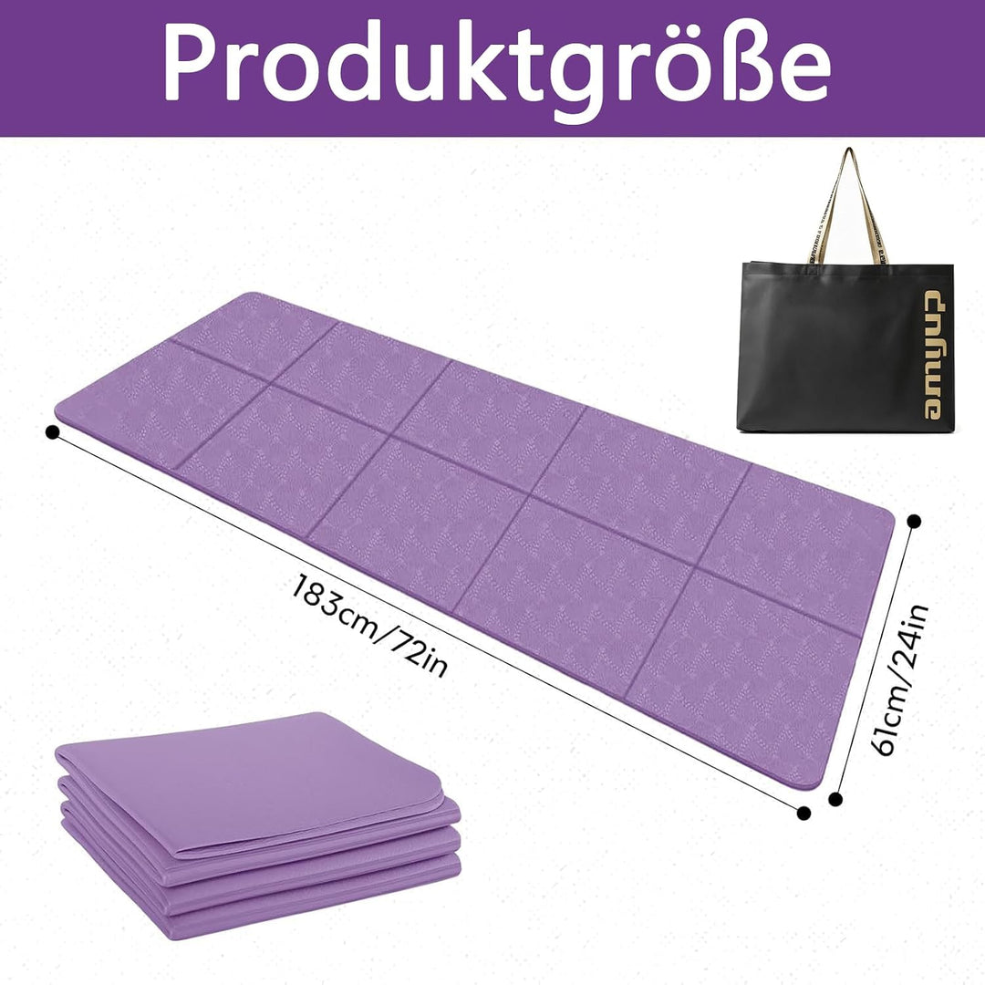 Yogamatte Faltbar, 183 x 61 x 0.8 cm Gymnastikmatte, Reiseyogamatte Rutschfest mit Tragetasche, Trag