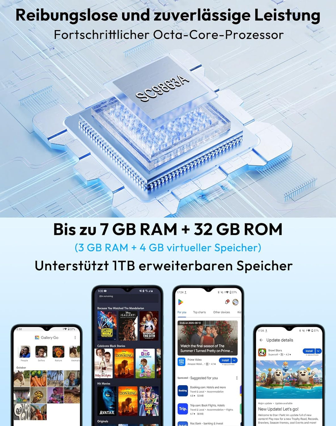 XGODY X36 Handy Ohne Vertrag, 6,52" Android 15 Smartphone, 4G LTE Dual SIM Octa-Core, 7GB/32GB (256G