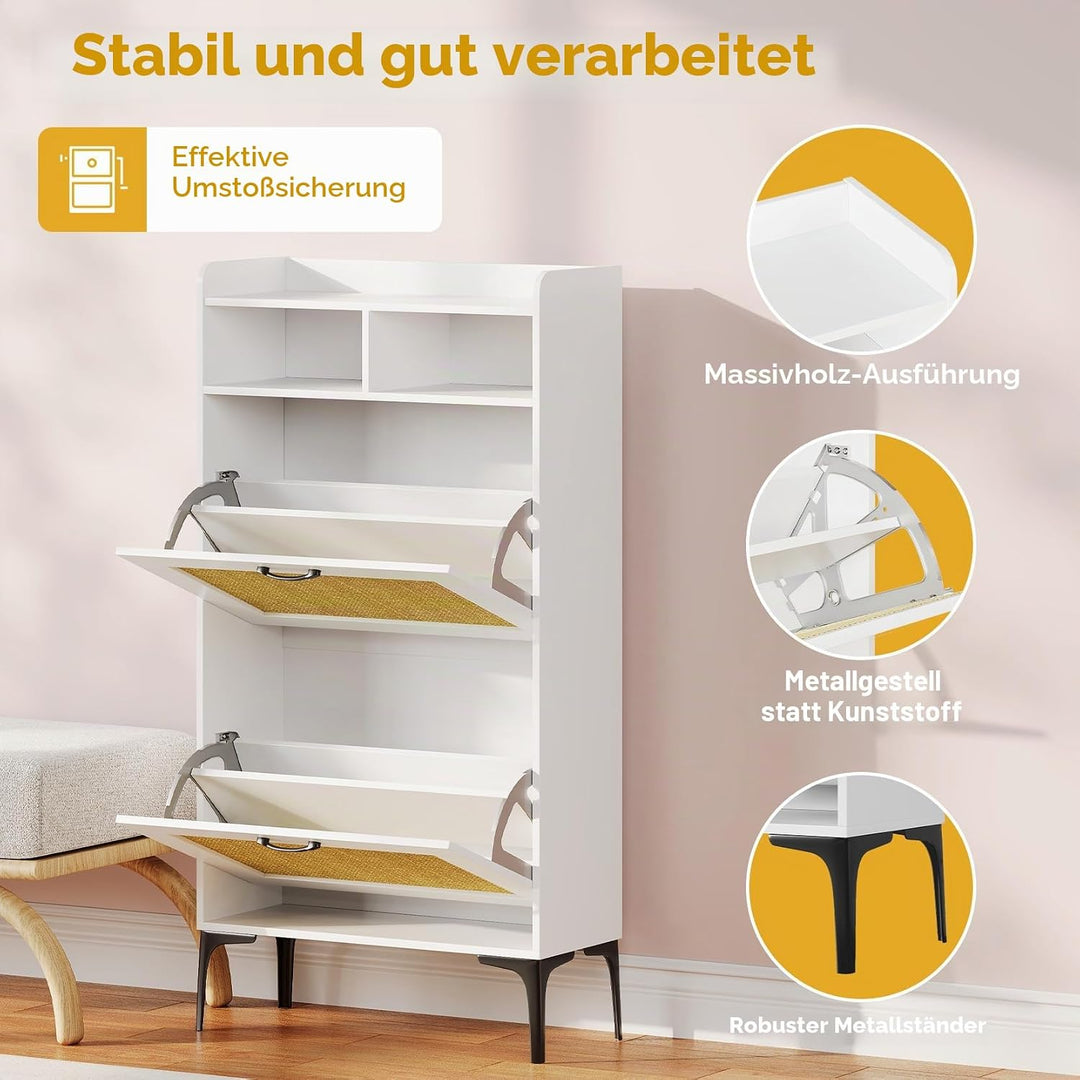 Dripex Schuhschrank, Schuhkipper mit 2 Flip-Schubladen,Schuhregal schmal mit Metallfüssen, verstellb