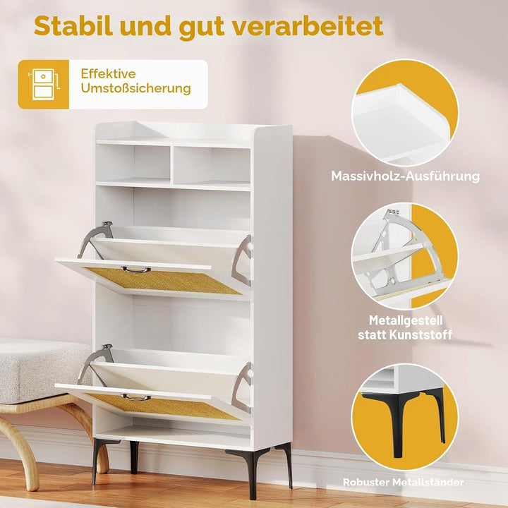 Dripex Schuhschrank, Schuhkipper mit 2 Flip-Schubladen,Schuhregal schmal mit Metallfüssen, verstellb