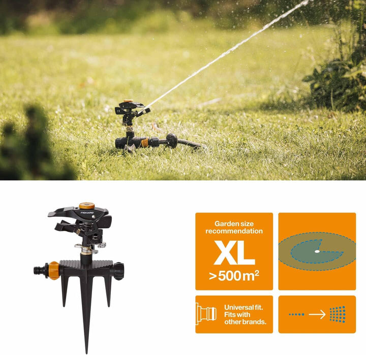 Fiskars Impuls-Sprinkler XL, Mit Abstandsregelung, Sprühbildkontrolle und Rotationskontrolle, Univer