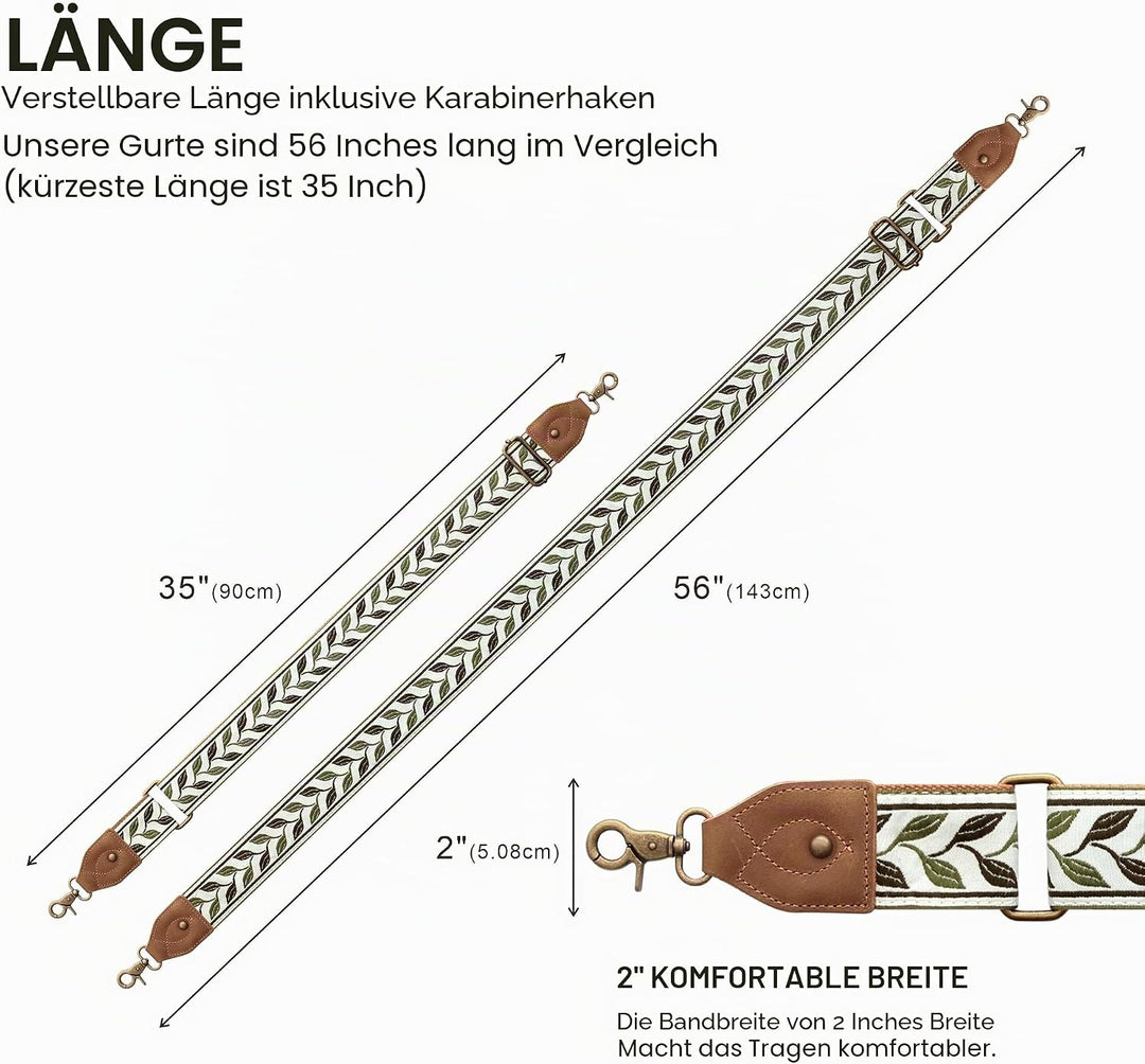 Crazy Horse Geldbörsenriemen aus Leder, 5 cm breiter Schultergurt, verstellbarer Ersatz, Jacquard-St