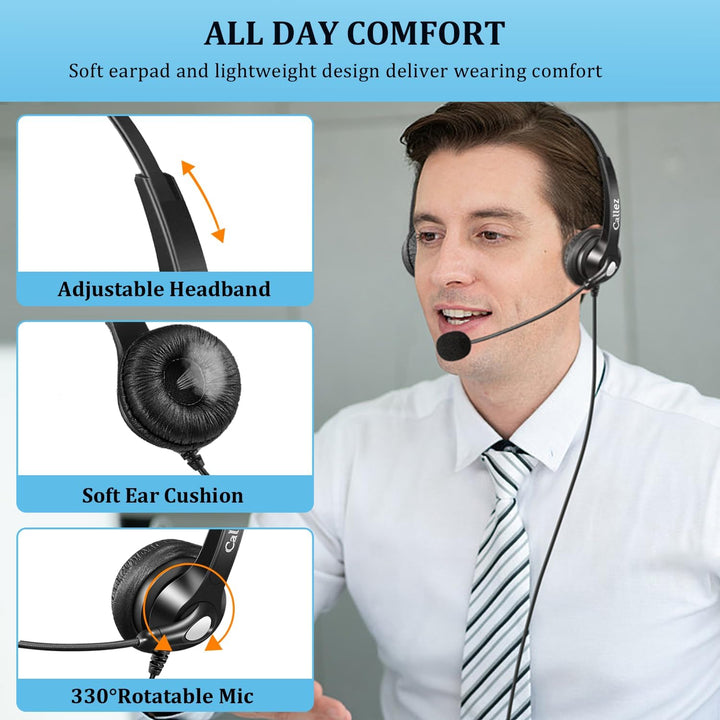 Callez 2,5mm Klinke Headset Telefon mit Mikrofon Noise Cancelling, Schnurlos Festnetz Kopfhörer für