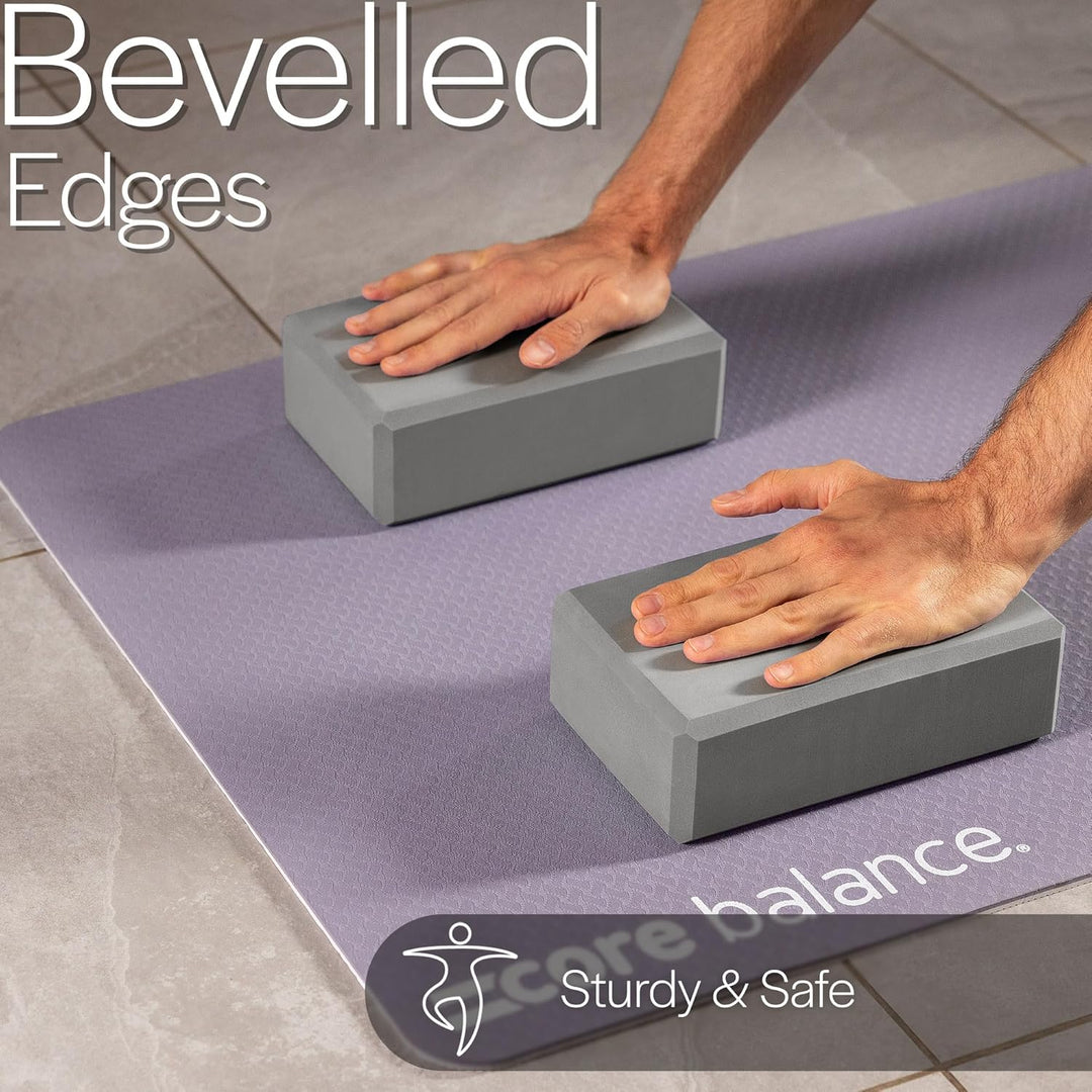Core Balance Yoga Blocks im Doppelpack &amp; GRATIS Yoga-Gurt, 2 STK. Eva Schaumstoff-Blöcke, robust &amp; l