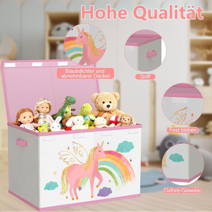Spielzeugkiste Aufbewahrungsbox mit Deckel Kinderzimmer- 83L Faltbar Gross Spielzeug Aufbewahrung Ki