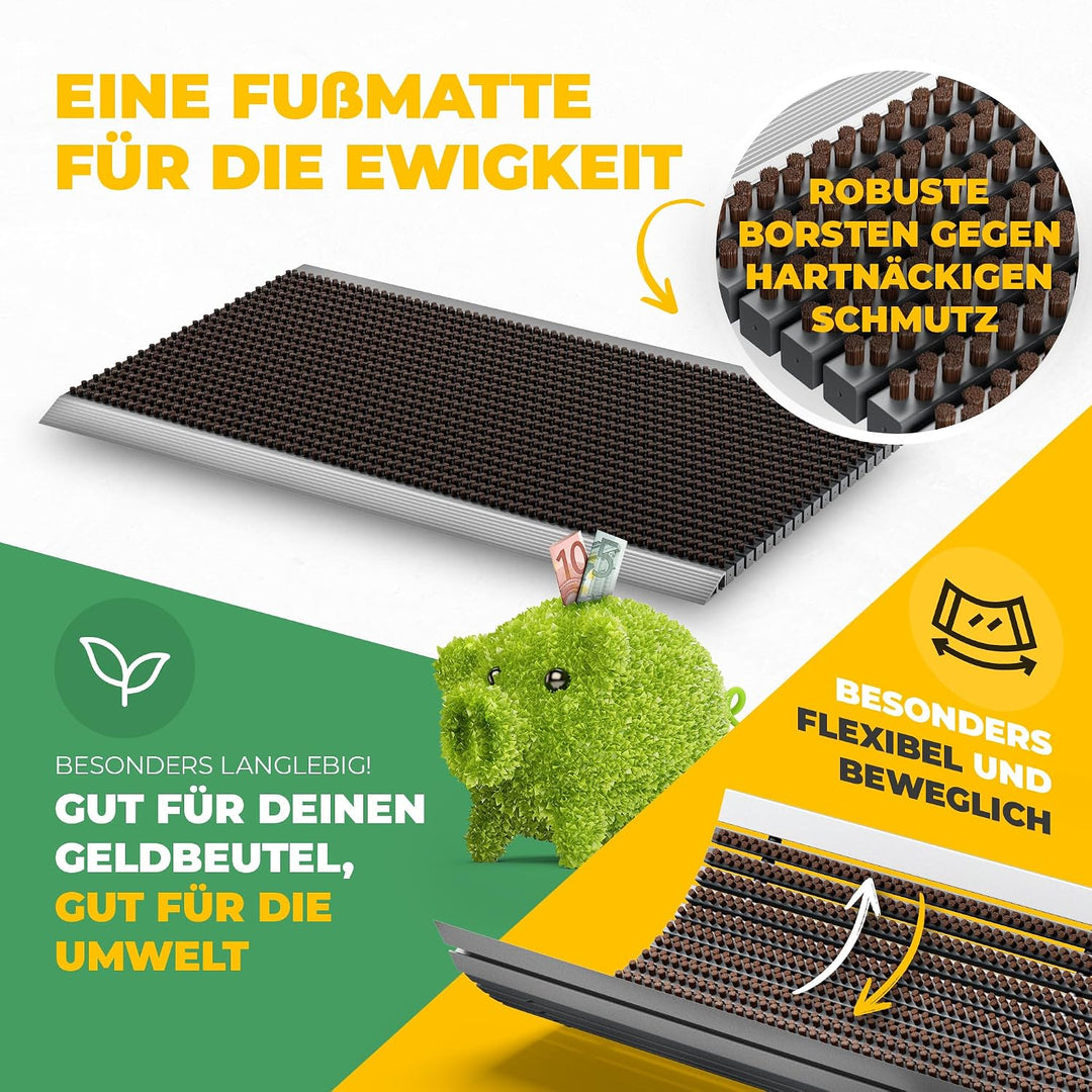 Entrando Fussmatte 50x80 cm - Fussabtreter mit Bürsten für aussen, Braun | Wetterfeste Schmutzfangma