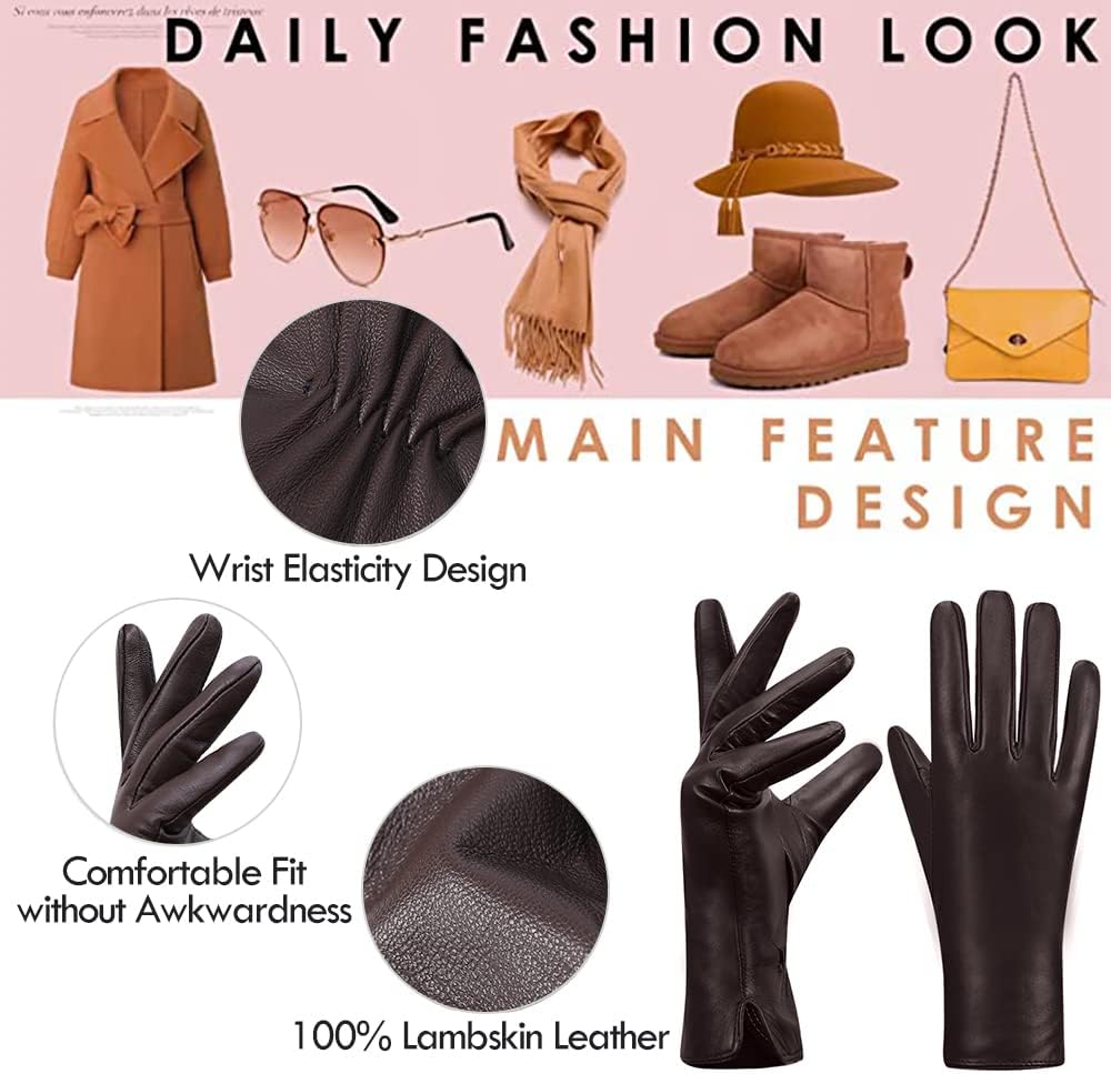 MGGMOKAY Damen Lederhandschuhe Kaschmir gefüttert XL Braun(thouchscreen), XL Braun(thouchscreen)